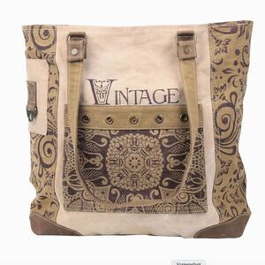 Vintage Flower Large Front Pocket Upcycled Canvas Tote Bag